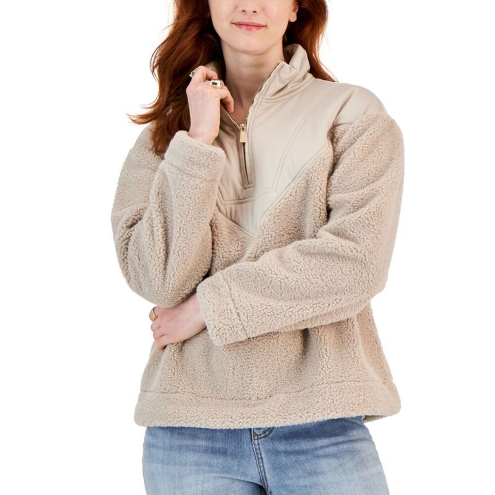 Style & Co. Women's Mixed Media Quarter-Zip Pullover